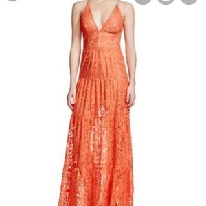 Dress The Population Coral Melina lace maxi dress